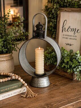 Metal Lantern Candle Plant Holder Farmhouse Decor Rustic Galvanized Lantern 22"